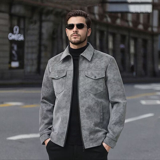 Autumn, spring and autumn velvet thickened men's jacket lapel style new fashion brand trend versatile casual leather jacket for men 2566 brown velvet 5XL