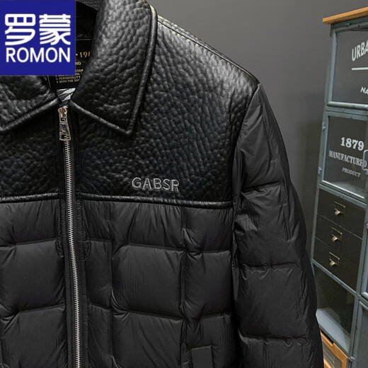 ROMON leather down jacket men's lapel fur collar short coat men's 2025 winter new thickened warm pu leather jacket men's 2886 black 2XL