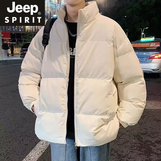 JEEP SPIRIT品牌羽绒服男冬季新款加厚保暖宽松立领潮羽绒服加大码情侣外套 米白色(WY2266) S
