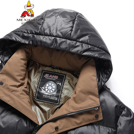 Scarecrow Fat Man Winter New Plus Size Plus Size Down Jacket Men's Thickened Mid-Length Removable Hat Warm Winter Clothes Black Brown 3XL (190-210Jin Jin is equal to 0.5kg)