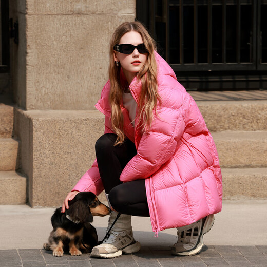 Sancai 2025 new winter easy-care hooded down jacket mid-length 90 white duck down dopamine bread jacket M