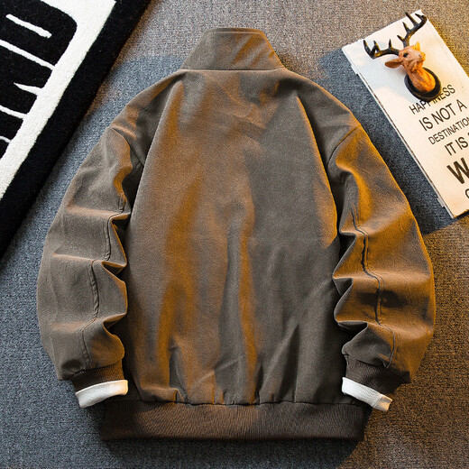 Playboy Retro Distressed Stehkragen Motorrad-Lederjacke Herren American Cleanfit Kurze Wildlederjacke Braun L (126-150 Jin Jin entspricht 0,5 kg)