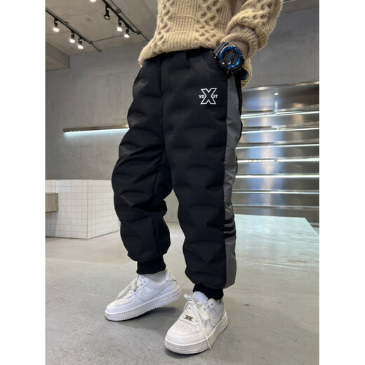 HAL.DUCK boys' down pants 2026 new autumn and winter children's one pair of winter thickened and warm boys' winter big children's cotton pants black 140 cm