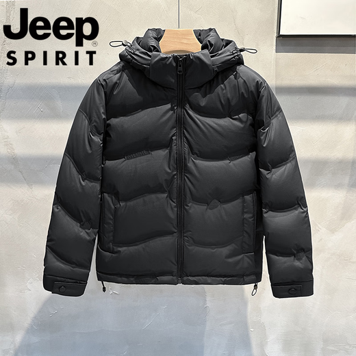 JEEP吉普国际品牌冬季鸭绒羽绒服2025新款保暖加厚连帽可拆卸短款外套 黑色 L 115斤以下