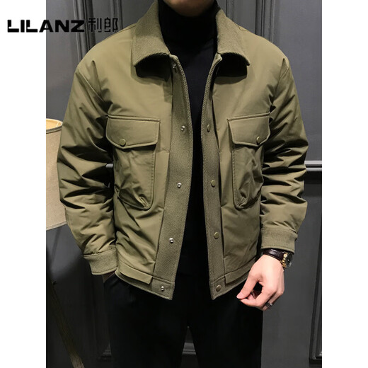 利郎（LILANZ）官方冬季90鸭绒内胆男士羽绒服秋冬2025新款翻领夹克痞帅商务男装 绿色-旗舰款 L