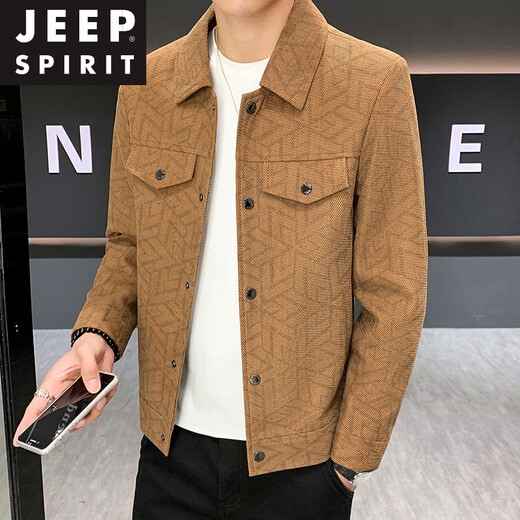 JEEP SPIRIT Jacket Men's 2026 Spring and Autumn New Korean Style Slim Fashionable Lapel Jacket Young Handsome Casual Men's Wear Orange 2XL