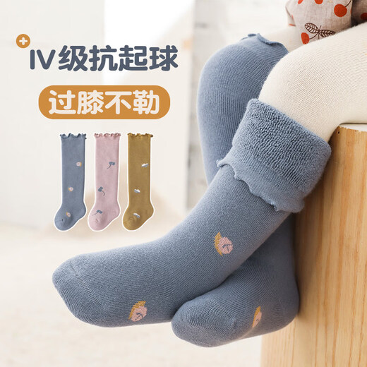 Growth mail baby socks in winter thickened pure cotton warm high tube knee-high plus velvet newborn baby autumn and winter heat storage stockings