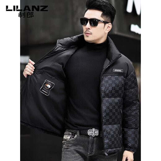 利郎（LILANZ）鹅绒羽绒服男短款2025新款冬季加厚保暖立领中年防寒男外套 黑色 XL 180