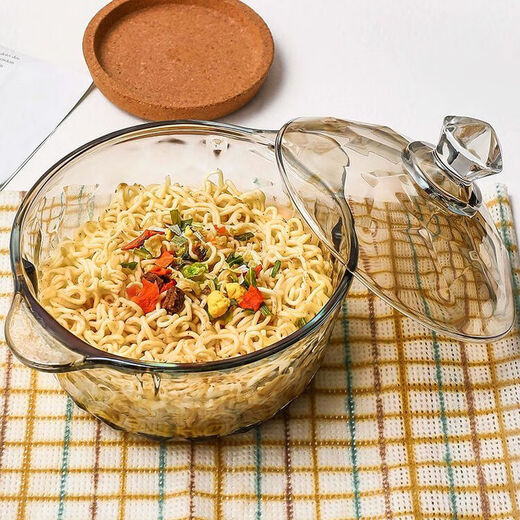 Hualeji ins style instant noodle bowl with lid salad bowl large bowl glass bowl home new dormitory student binaural soup brown small size - 11 cm