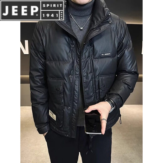 JEEP SPIRIT Leather Down Jacket Men's Winter 2025 New Men's Youth Short Winter Wear Thickened Stand Collar Jacket Army Green M