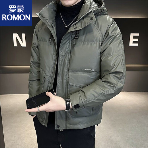 Мужской пуховик ROMON зима 2025, новый высококачественный легкий короткий утолщенный белый утиный пуховик с капюшоном для мужчин, черный M рекомендуется 100-120Jin Jin равен 0,5 кг