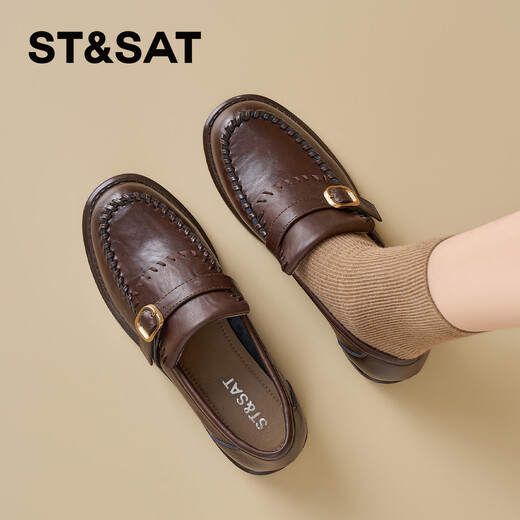 Saturday loafers for women 2026 spring new brown commuter one-on-one British style single shoes small leather shoes brown cow split leather 35