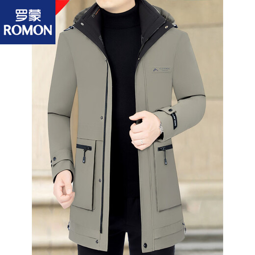 ROMON 2026 Новый мужской зимний пуховик средней длины, мужская осенне-зимняя куртка «три в одном» на гусином пуху для мужчин 6200 Зеленый кофейный L 175л