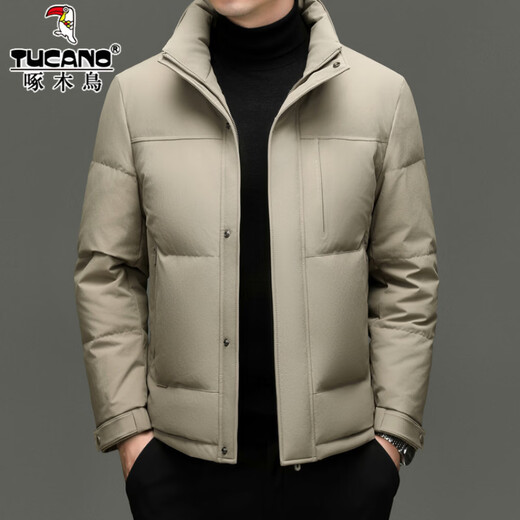 Woodpecker High Filled Down High Standard 90 Down White Duck Down Short Stand Collar Down Jacket Men's Winter Windproof and Cold Warm Jacket Men 98902 Khaki L 175