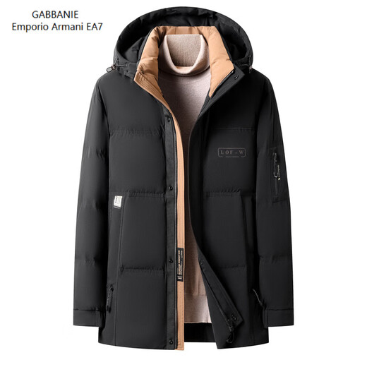 Emporio Armani EA7阿玛尼冬季新款简约立领宽松连帽羽绒服男短款加厚保暖男士白鸭绒 米白色 M 170