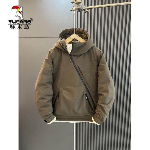 Woodpecker (TUCANO) Graphene Down Jacket Japanese Outdoor Waterproof Jacket Youth Workwear Hooded Jacket Men's Winter Casual Jacket Brown XL 145-165Jin Jin equals 0.5 kg