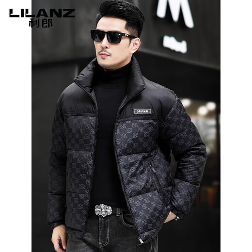 利郎（LILANZ）鹅绒羽绒服男短款2025新款冬季加厚保暖立领中年防寒男外套 黑色 XL 180