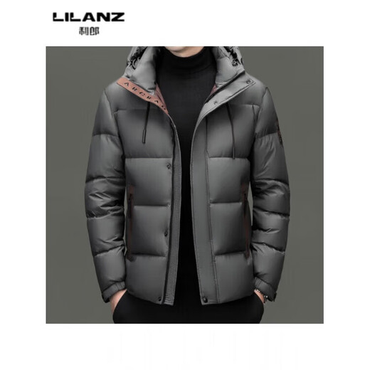 利郎（LILANZ）火山岩蓄热鸭绒羽绒服短款男士冬加厚保暖面包服休闲连帽外套 黑色 14XL (190)