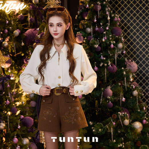 TUNTUN Autumn and Winter Moon White Shirt White Velvet Shirt Women's Light Luxury High-Quality Crisp Satin White Shirt Cream White (Fleet) Ready in Stock S (Brochure Not Included)