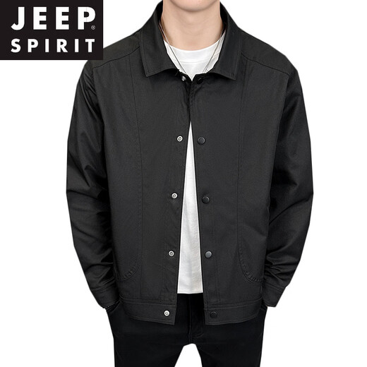 JEEP SPIRIT夹克男士2026年春秋季新款帅气百搭上衣轻熟风商务休闲翻领外套男 黑色 XL