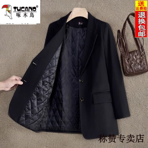 Woodpecker (TUCANO) black thickened quilted suit jacket for women thickened winter new high-end professional wear temperament suit top for women quilted style-black suit lll L