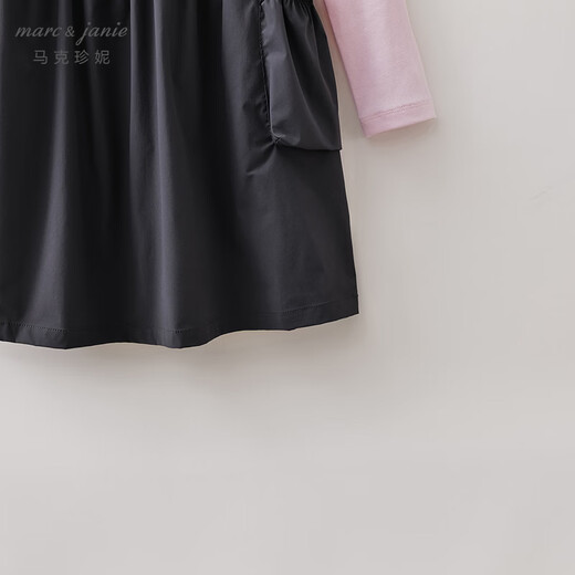 MARC&JANIE Sweet cool girl's lace fake two-piece dress Children's skirt spring new style 560163 dark black gray 110 (recommended height 101-110)