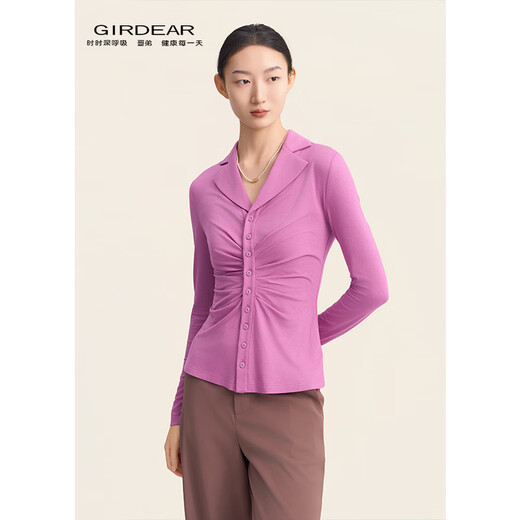 GIRDEAR's hot new winter style, linear beauty, slim, fashionable, light and mature long-sleeved shirt 130097, light purple M (size 3)