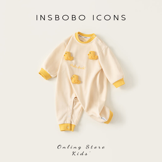 INSBOBO baby clothes 2026 spring new style jumpsuit for baby girl, spring and autumn crawl suit for baby boy, spring suit, yellow 66cm