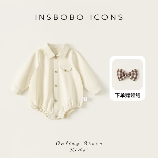 INSBOBO Baby Clothes 2026 Spring and Autumn New Style Triangular Romper for Baby Boys Small Month-old Outing Cuddle Clothes Spring Clothes Off-white Free Accessories with Order 66cm