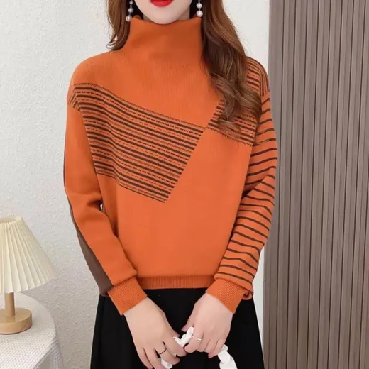 Authentic counter product, fashionable design, two-wear autumn and winter turtleneck, color-blocked, thickened inner sweater, orange brown M (recommended 90-120 Jin Jin equals 0.5 kg)