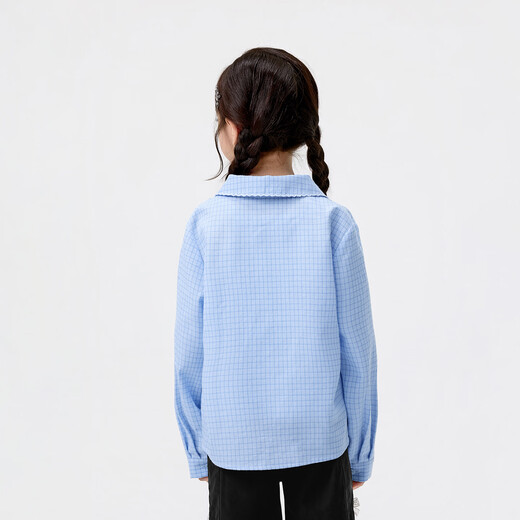 Xiaoyinman children's clothing girls' shirt cartoon print 26 spring fashionable lapel casual top for middle and older children and girls blue grid 120