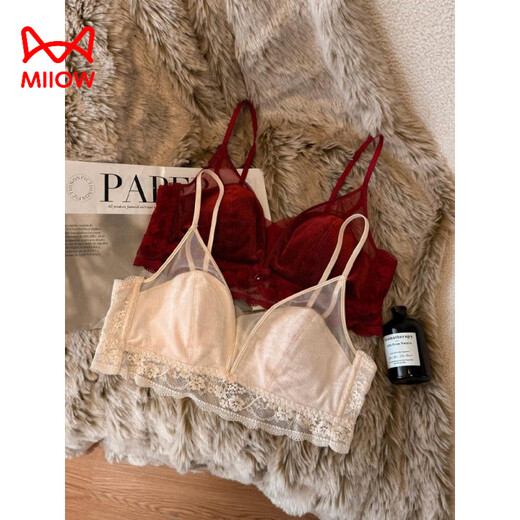 Cat Man (MiiOW) Rabbit Ear Cup Zodiac Year Red Underwear Women's No Wires Large Breasts Show Small Small Secondary Breasts Anti-Sagging Bra Cloud Satin Red M 75-90Jin Jin is equal to 0.5 kg