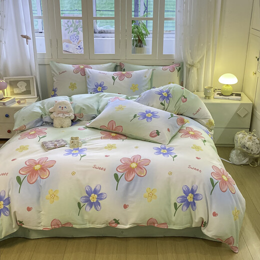 MUJI Class A cotton quilt cover 150x200cm household skin-friendly bed sheet quilt cover and fitted sheet four-piece bed set for all seasons Lianlianhuayu soft and skin-friendly comfortable and breathable 2.0m bed sheet four-piece set/quilt cover 220*240cm