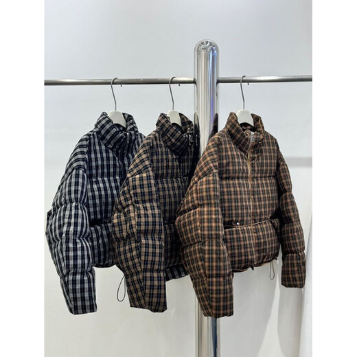Playboy (PLAYBOY) Plaid Down Jacket Women's Short Stand Collar 2026 New Retro Small Loose Thick White Duck Down Bread Jacket Trendy Official Flagship Off-White S 90-130Jin Jin is equal to 0.5 kg