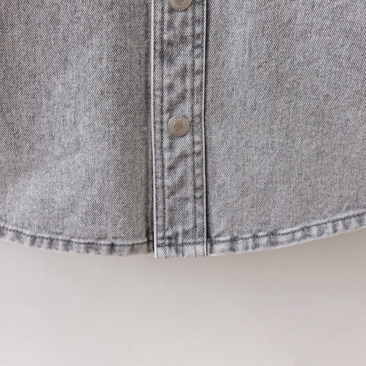 MARC&JANIE Mark Jenny casual and fashionable boys' pure cotton denim shirt children's jacket 2026 spring new style 560072 light gray black 130 (recommended height 121-130)