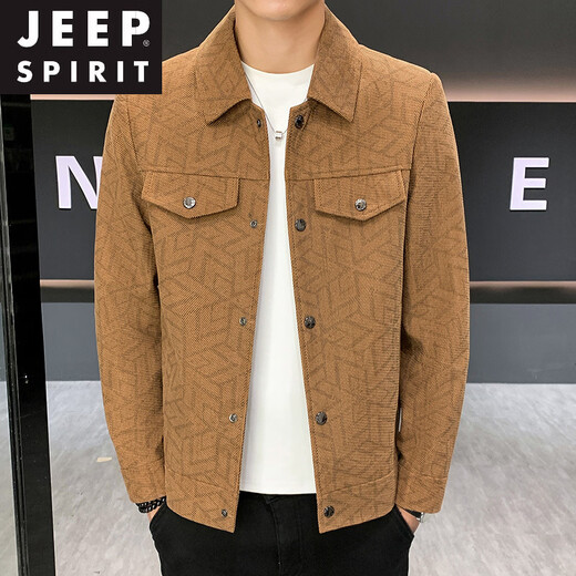 JEEP SPIRIT Jacket Men's 2026 Spring and Autumn New Korean Style Slim Fashionable Lapel Jacket Young Handsome Casual Men's Wear Orange 2XL