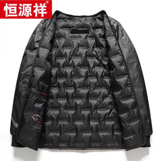 Hengyuanxiang new autumn and winter down goose down jacket with hood and removable liner for middle-aged and elderly dads, down jacket, black M