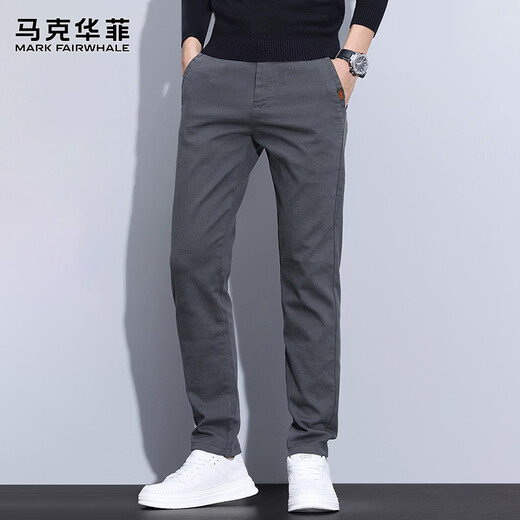 MARK FAIRWHALE Pants Men's Winter Business Casual Pants Men's Young and Middle-aged Elastic Men's Pants Long Pants Gray 32