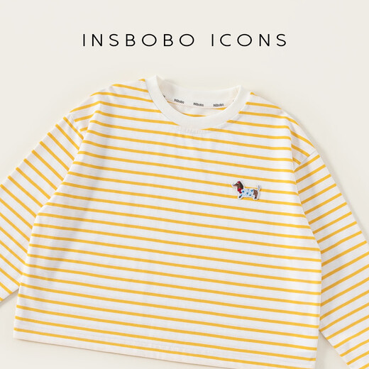 INSBOBO children's clothing girls long-sleeved T-shirt 2026 spring new style children's striped tops girls clothes medium and large children yellow stripes 110