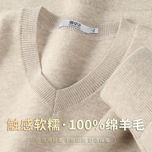 SNOWFLYING 100% sheep wool men's autumn and winter high-end comfortable solid color long-sleeved warm V-neck sweater