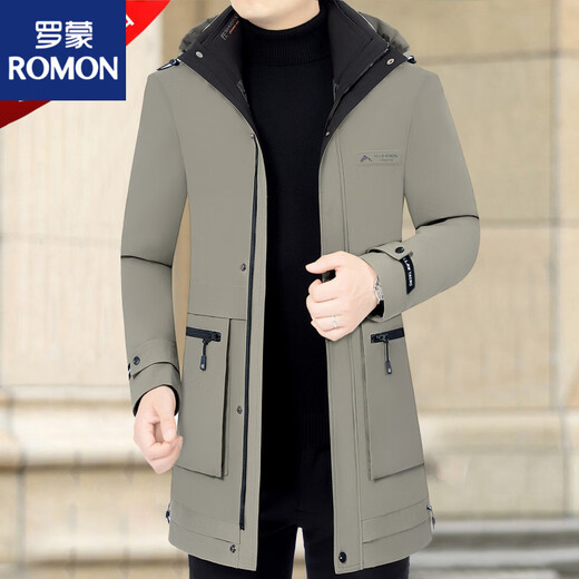 ROMON 2026 Новый мужской зимний пуховик средней длины, мужская осенне-зимняя куртка «три в одном» на гусином пуху для мужчин 6200 Зеленый кофейный L 175л