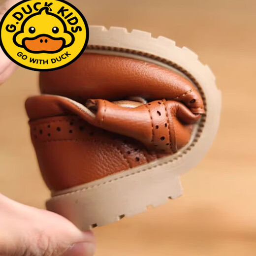 G.duck Little Yellow Duck Boys' Small Leather Shoes Black Korean Style Trendy Baby Shoes for Boys 1-2-3-4-5 Years Old Soft Soled Spring and Autumn Brown 22 Inner Length 14.0cm