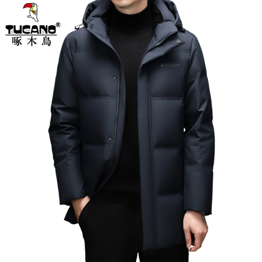 Woodpecker High-End White Duck Down Jacket Men's Jacket Winter Mid-Length Fashion Casual Thickened Windproof Warm and Coldproof Jacket RR-YR8066 Blue L 175/96A