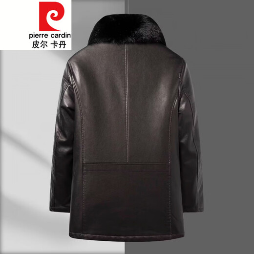 Pierre Cardin Dad Leather Jacket Men's 2026 Winter New Middle-aged and Elderly Plus Velvet Thickened Fur Collar Leather Jacket Men GY2506 Brown L 175 90-120Jin Jin is equal to 0.5 kg
