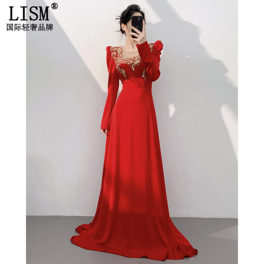 LISM Designer International Light Luxury Brand Red Evening Dress Women 2026 New Style Temperament Socialite High-end Light Luxury Heavy Industry Red S
