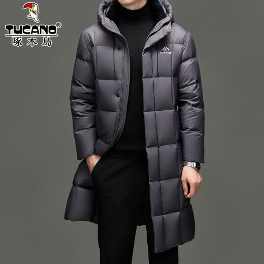 Дятел, пуховая куртка с наполнителем для экстремально холодных условий, мужская длинная зимняя модная повседневная куртка на белом утином пуху, теплая мужская куртка с капюшоном RR-YR9917 Фиолетовый M 170/92A