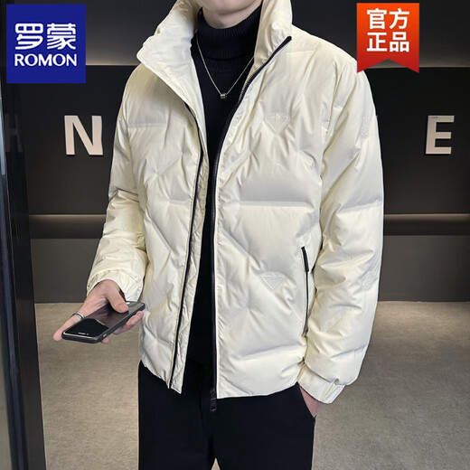 罗蒙（ROMON）羽绒服男冬季短款立领潮牌青年男装轻薄保暖潮流百搭男士加厚外套 白色 L