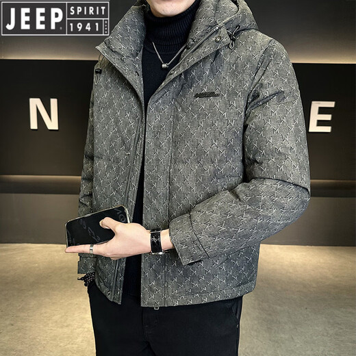 JEEP Мужской пуховик Jeep с капюшоном, новинка 2026 года, зимняя высококачественная утолщенная морозостойкая одежда с принтом, теплая мужская куртка, модный зеленый L