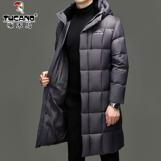 Дятел, пуховая куртка с наполнителем для экстремально холодных условий, мужская длинная зимняя модная повседневная куртка на белом утином пуху, теплая мужская куртка с капюшоном RR-YR9917 Фиолетовый M 170/92A