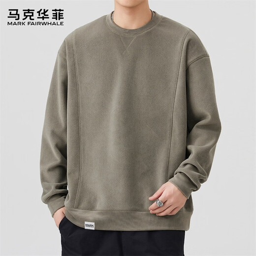 MARK FAIRWHALE sweatshirt men's winter heavyweight long-sleeved T-shirt men's casual jacket men's top bottoming shirt gray green XL